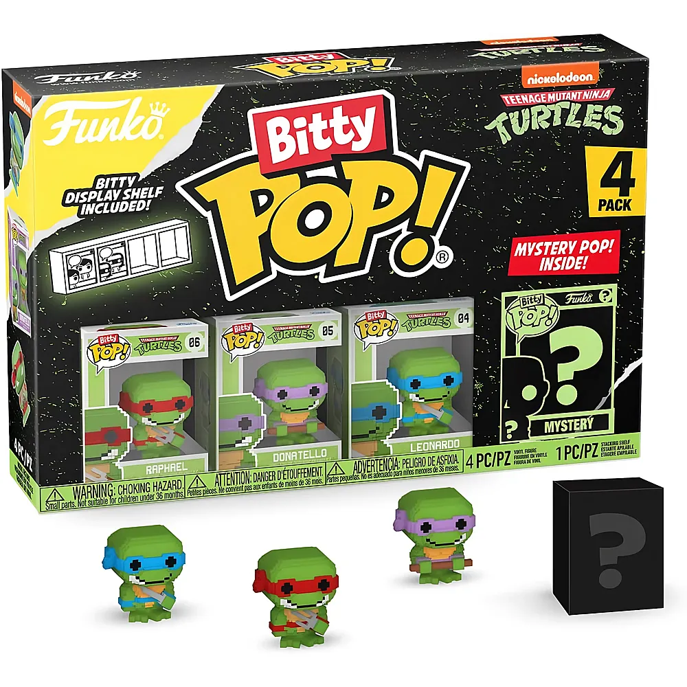 meinspielzeug - Funko Bitty Pop Teenage Mutant Ninja Turtles - 8-Bit Raphael, 8-Bit Donatello, 8-Bit Leonardo und Mystery TMNT | Lizenzfiguren