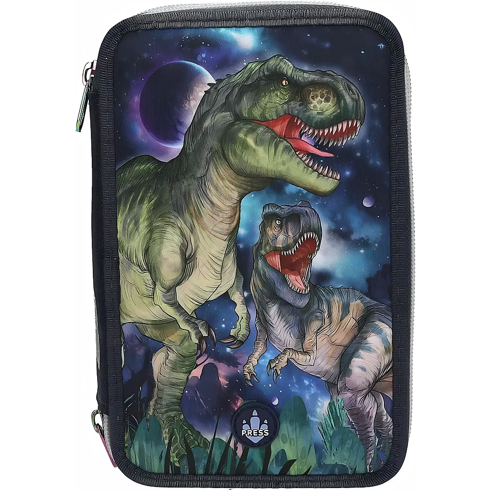 Depesche Dino World Galaxy - Gef�llte 3-Fach Federtasche, mit Dinosaurier Motiv und LED-Lichtern, Federmappe mit Buntstiften