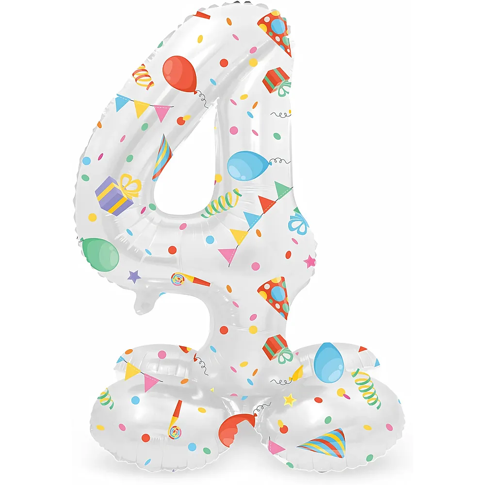 meinspielzeug - Folat Stehender Folienballon Joyful Party Nummer 4 -72cm