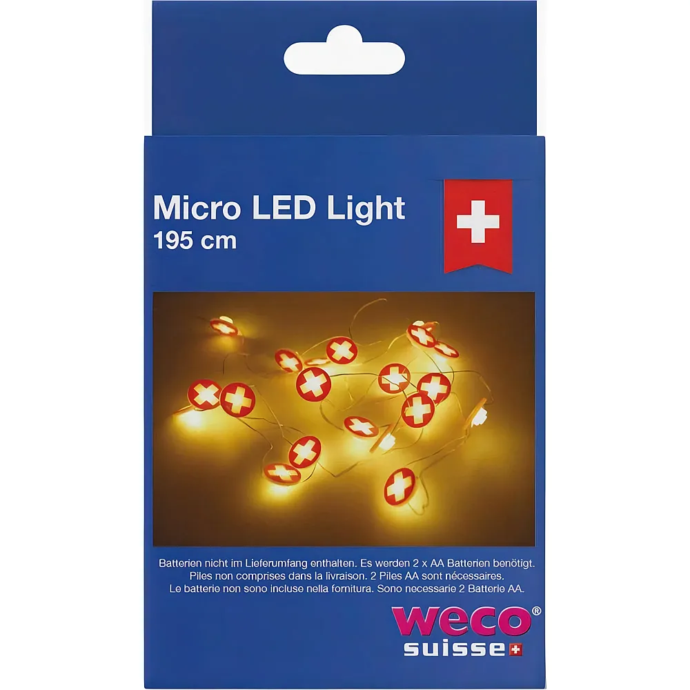 Weco Schweizer Lichterkette 195cm rot, mit CH Kreuz - Suche
