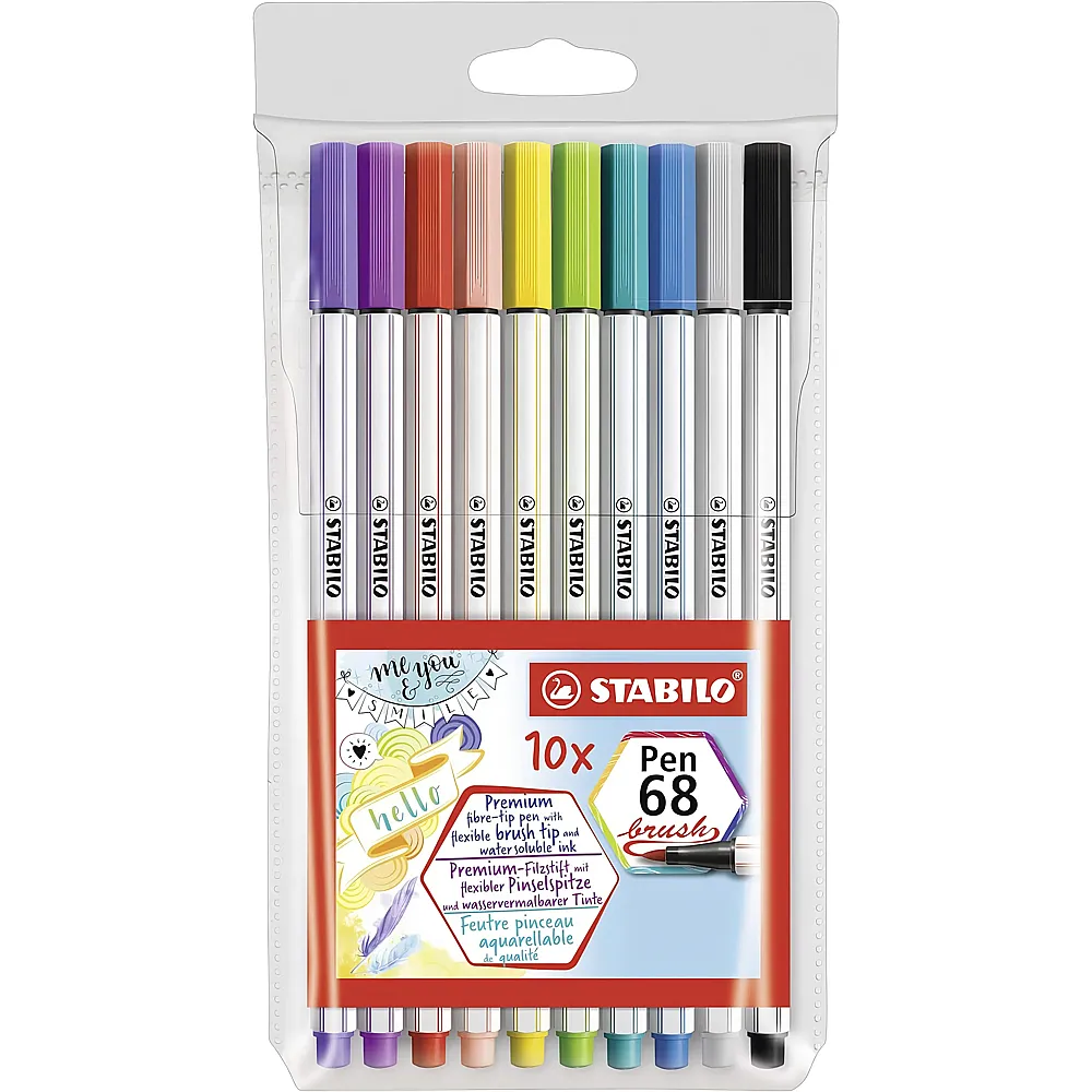 Stabilo Fasermaler Pen 68 brush Plastiketui - 10 Teile | Farbe & Kreide
