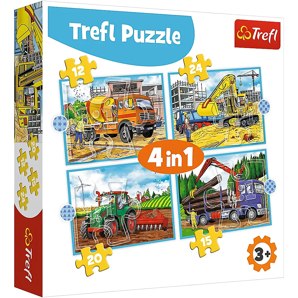 Trefl Puzzle 4in1 Grosse Baumaschinen - 12 Teile - Puzzle 10-104 Teile