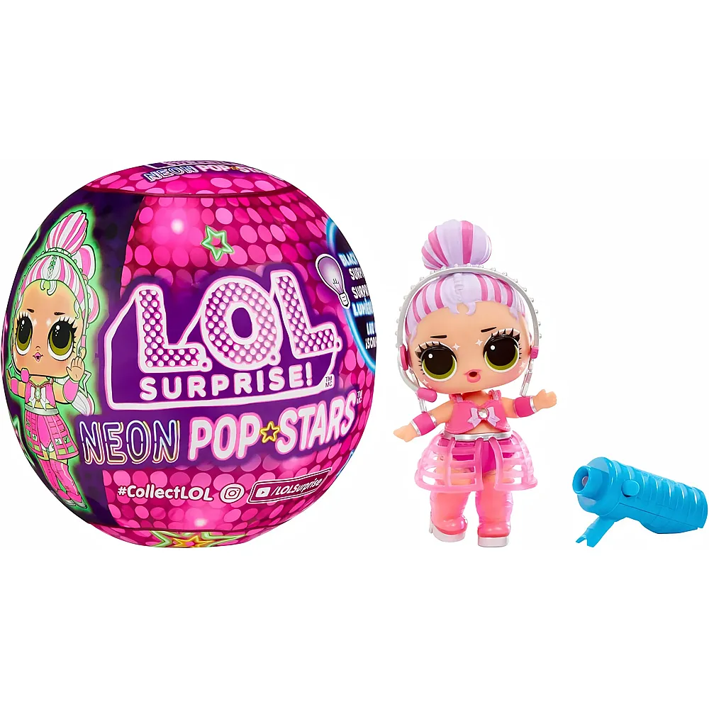 MGA L.O.L. Surprise Neon Pop Stars Tots - 1 Puppe mit Magischen Schwarzlicht-�berraschungen, Blindverpackung, 7 Tots zum Sammeln, Jede mit Neon-Aufklebern und Zubeh�r, Geschenk f�r Kinder ab 4