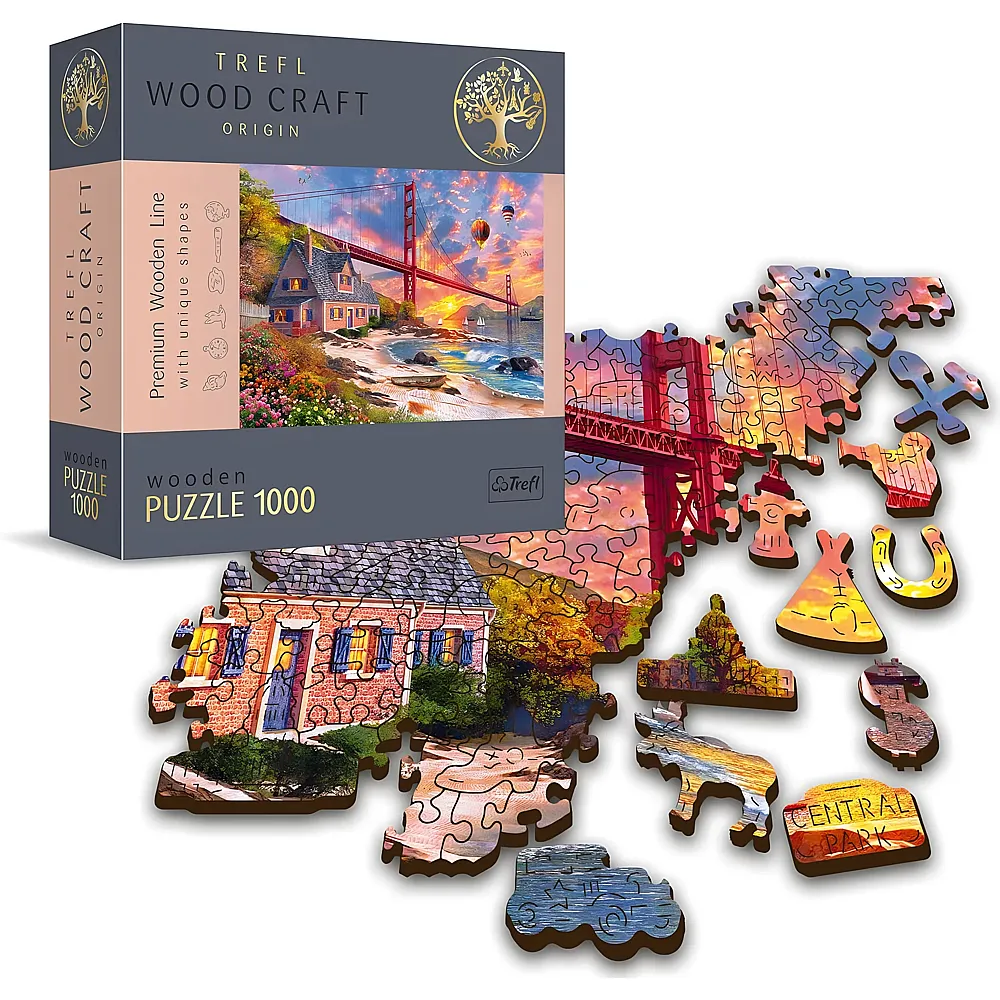 Trefl Puzzle Wood Craft - Sonnenuntergang am Golden Gate - 1000 Teile