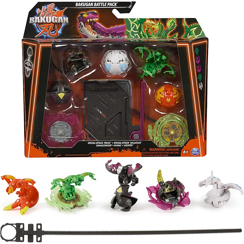Spin Master Bakugan 5er Battle-Pack Attack Trox, Nillious, Dragonoid, Wing, Ventri