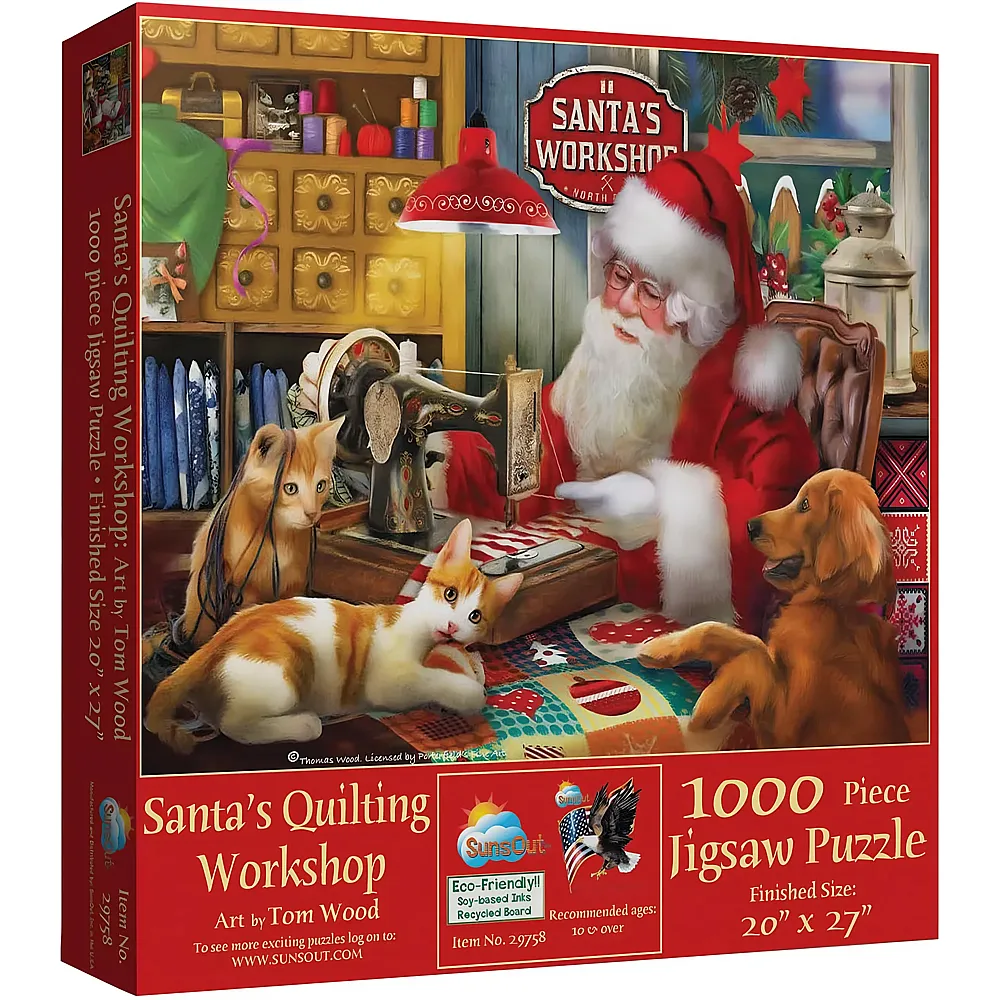 SunsOut Puzzle Tom Wood Santa's Quilting Workshop - 1000 Teile