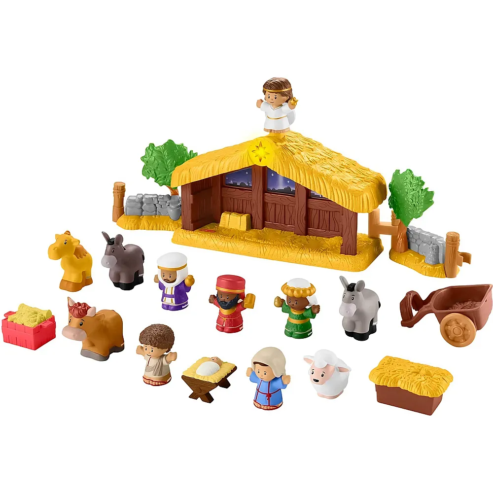 Fisher-Price Little People Krippenset - Weihnachtliches Spielset mit leuchtendem Stern und Musik, 12 Figuren und 5 Spielteilen f�r