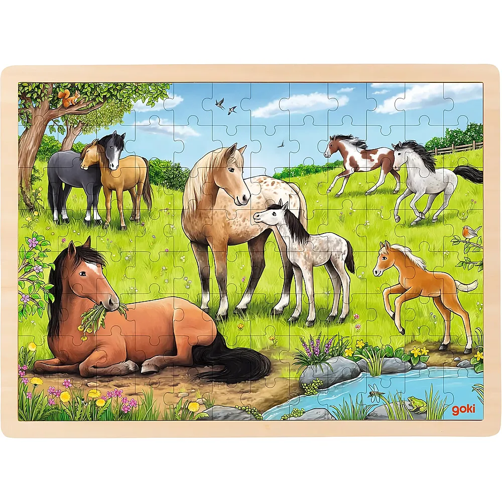 meinspielzeug - Goki Puzzle Sommer auf der Pferdewiese 96Teile | Rahmenpuzzle