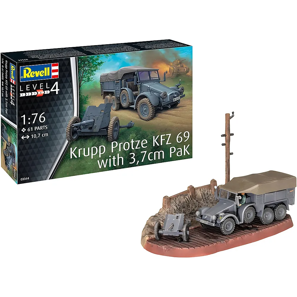 meinspielzeug - Revell Level 4 Modellbausatz Krupp Protze KFZ 69 with 3 7cm Pak | Modellbausatz Milit�r