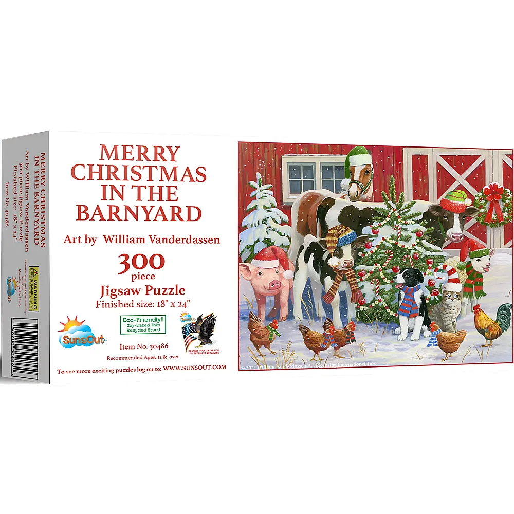 SunsOut Puzzle William Vanderdasson Frohe Weihnachten auf dem Bauernhof - 300 Teile