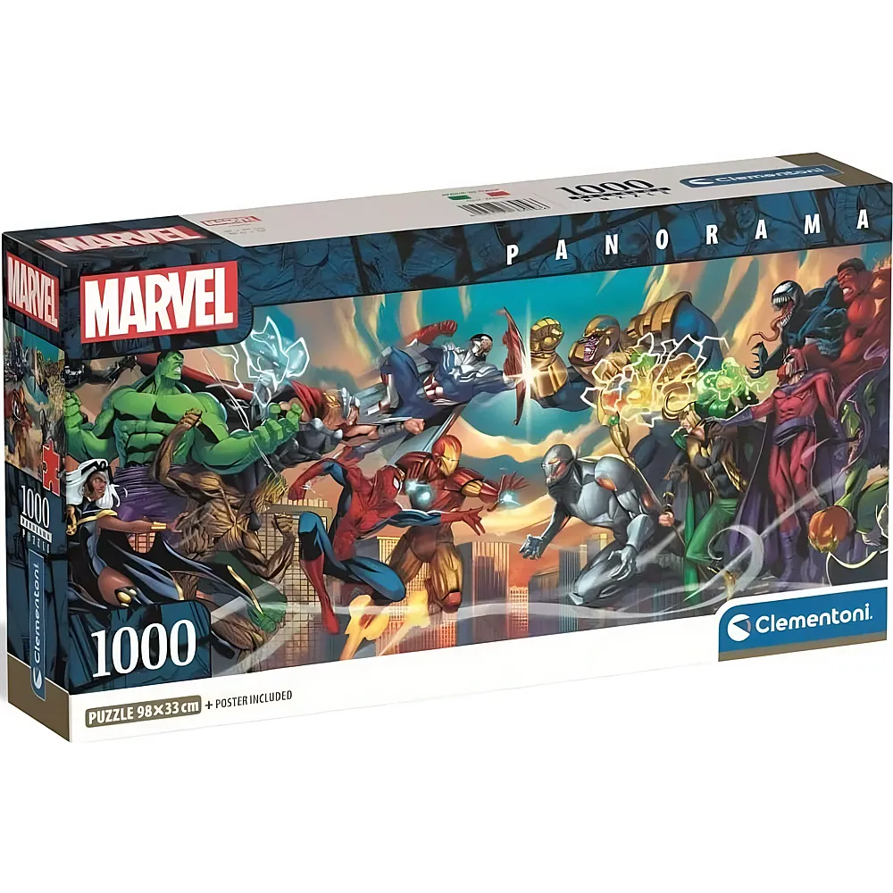 Clementoni Puzzle Panorama Marvel, Helden Gegen Schurken 1000Teile