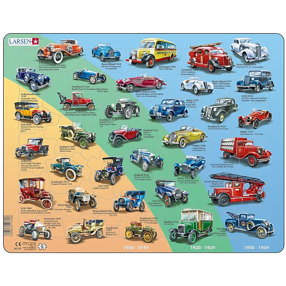 Larsen Puzzle Retro Autos - 42 Teile - Rahmenpuzzle