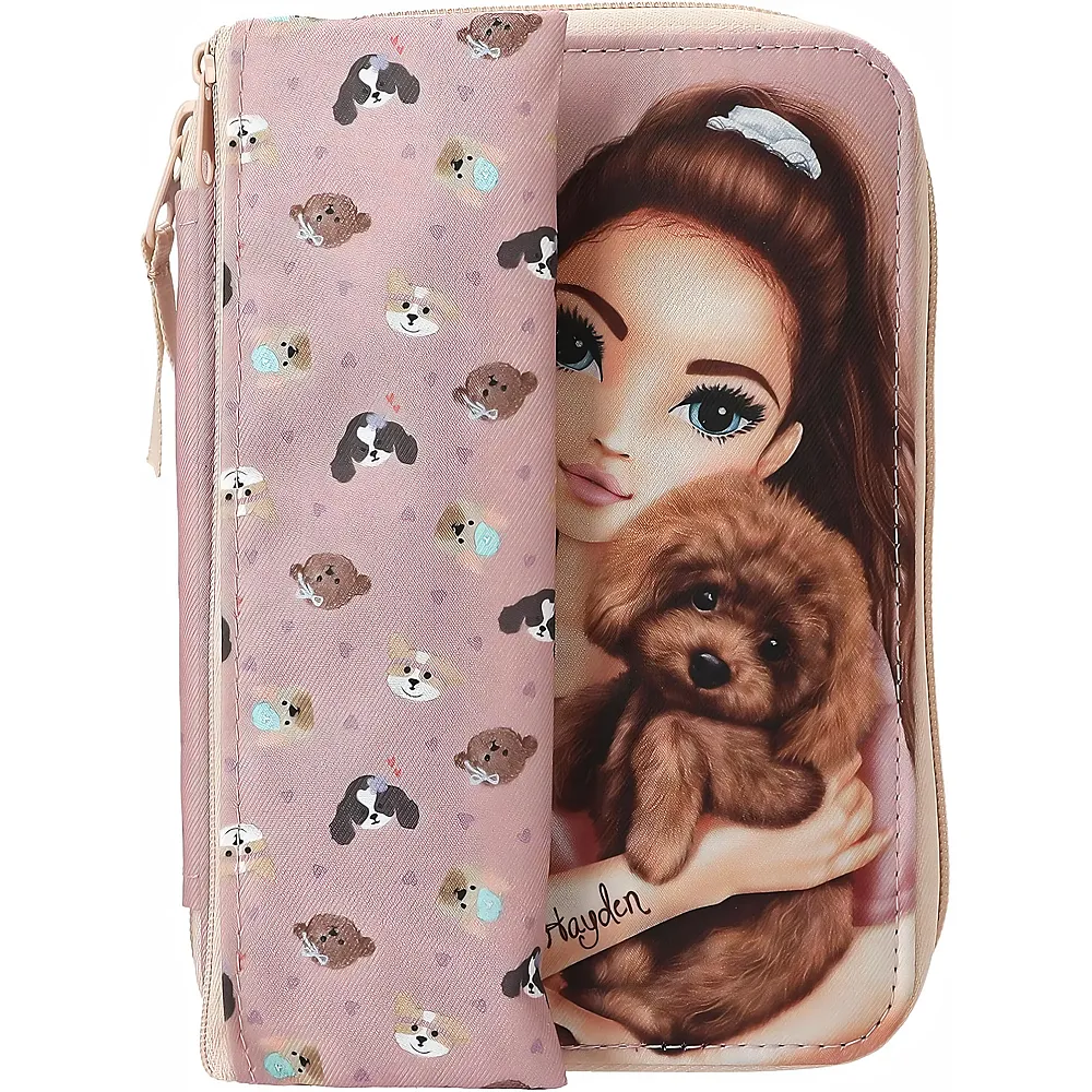Depesche TOPModel Kitty and Doggy - Gef�llte Federtasche in Rosa, inkl. Schlampermappe, mit Model Motiv und Hunde Muster