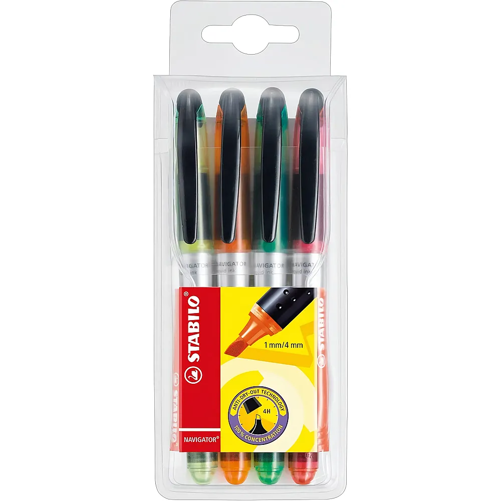 Stabilo Leuchtmarker Navigator Etui - 4 Teile | Farbe & Kreide