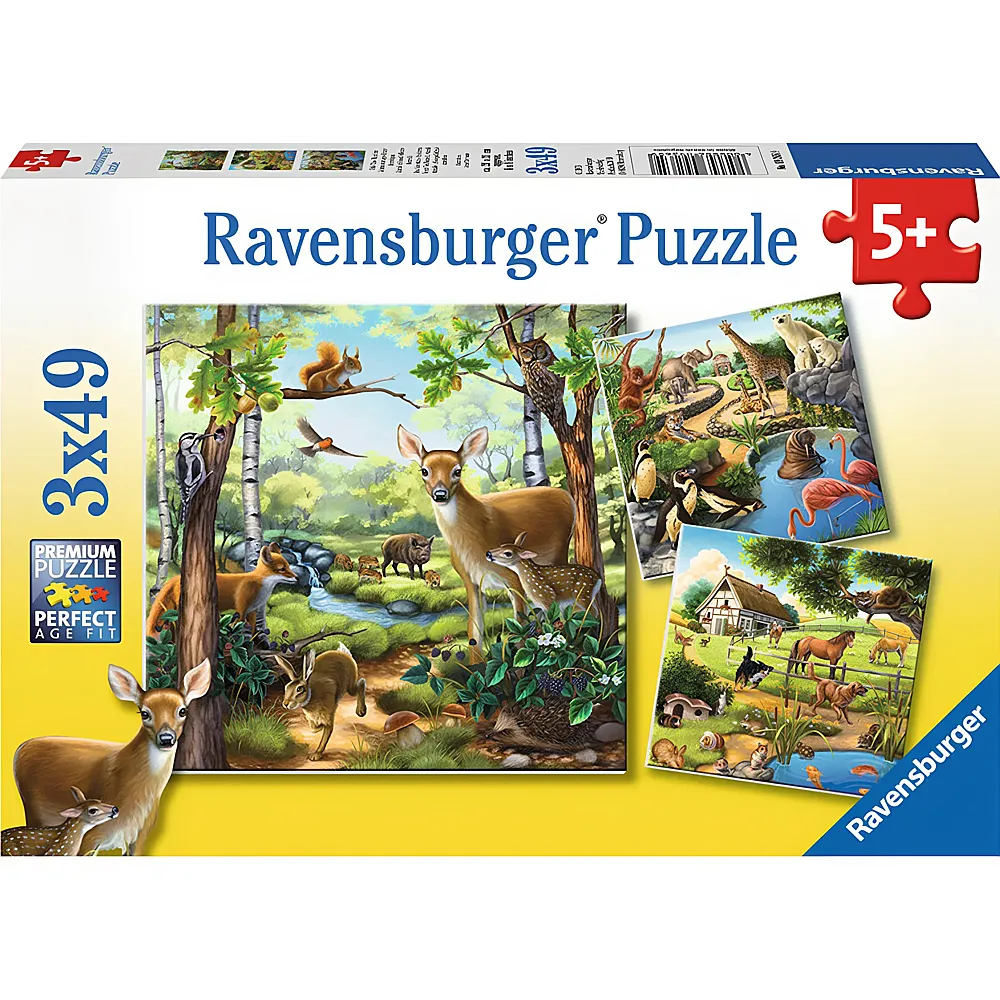 Ravensburger Puzzle Wald-, Zoo-, Haustiere 3x49
