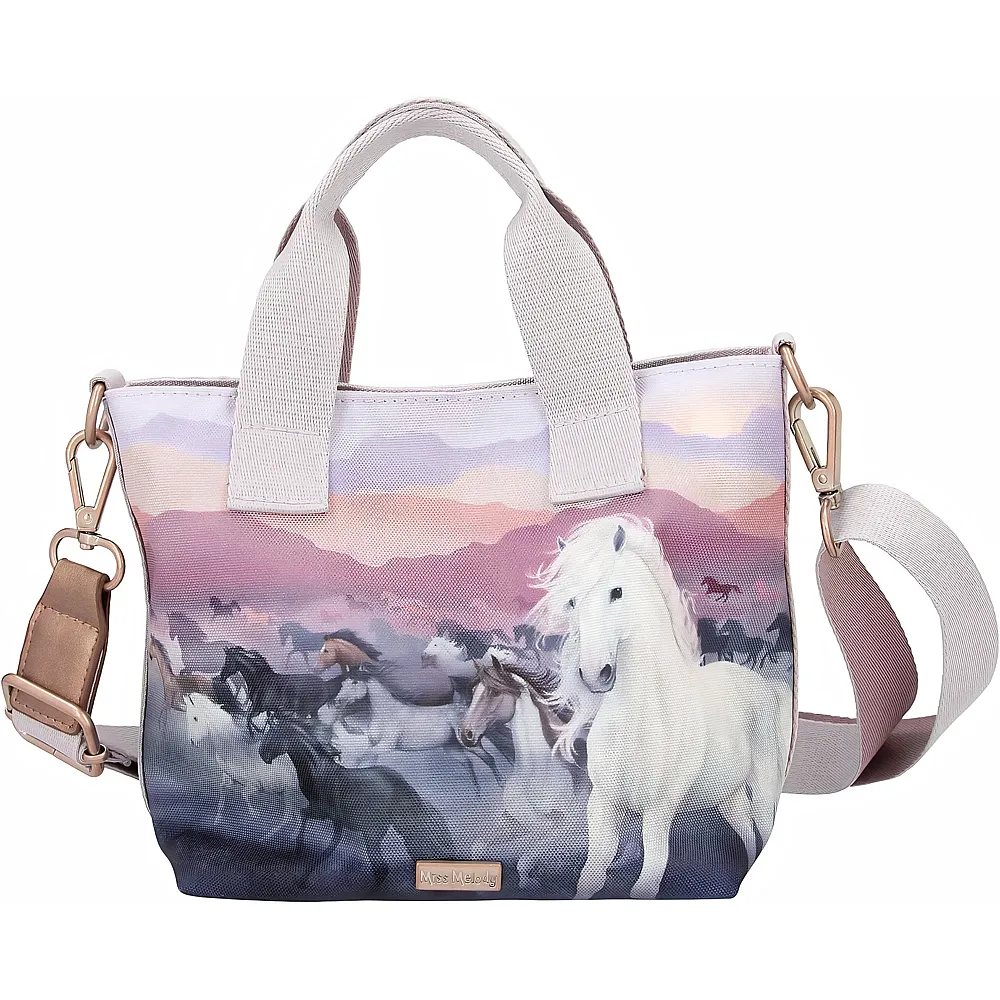 Depesche Miss Melody Night Horses - Mini Shopper mit Pferde-Motiv, Tasche in Lila und Mauve T�ne mit l�ngenverstellbarem