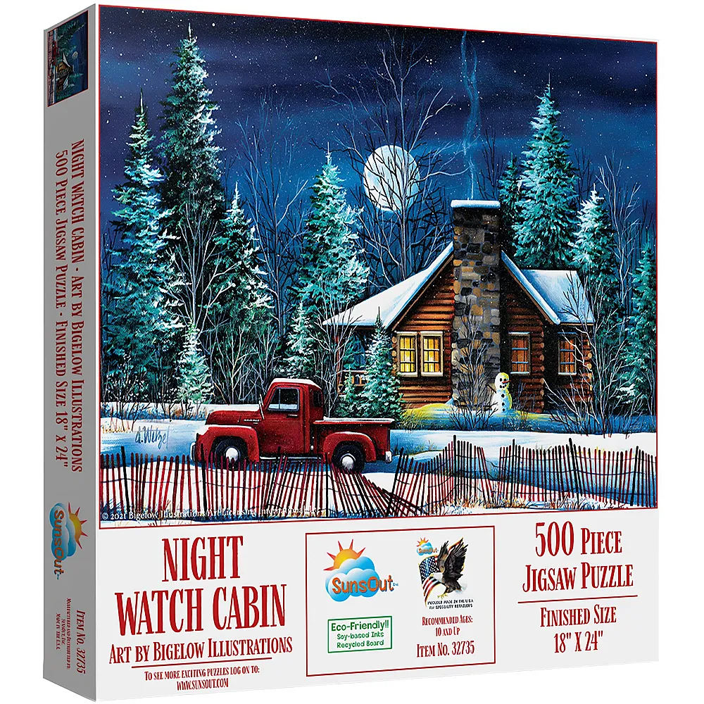 SunsOut Puzzle Bigelow Illustrations Night Watch Cabin - 500 Teile