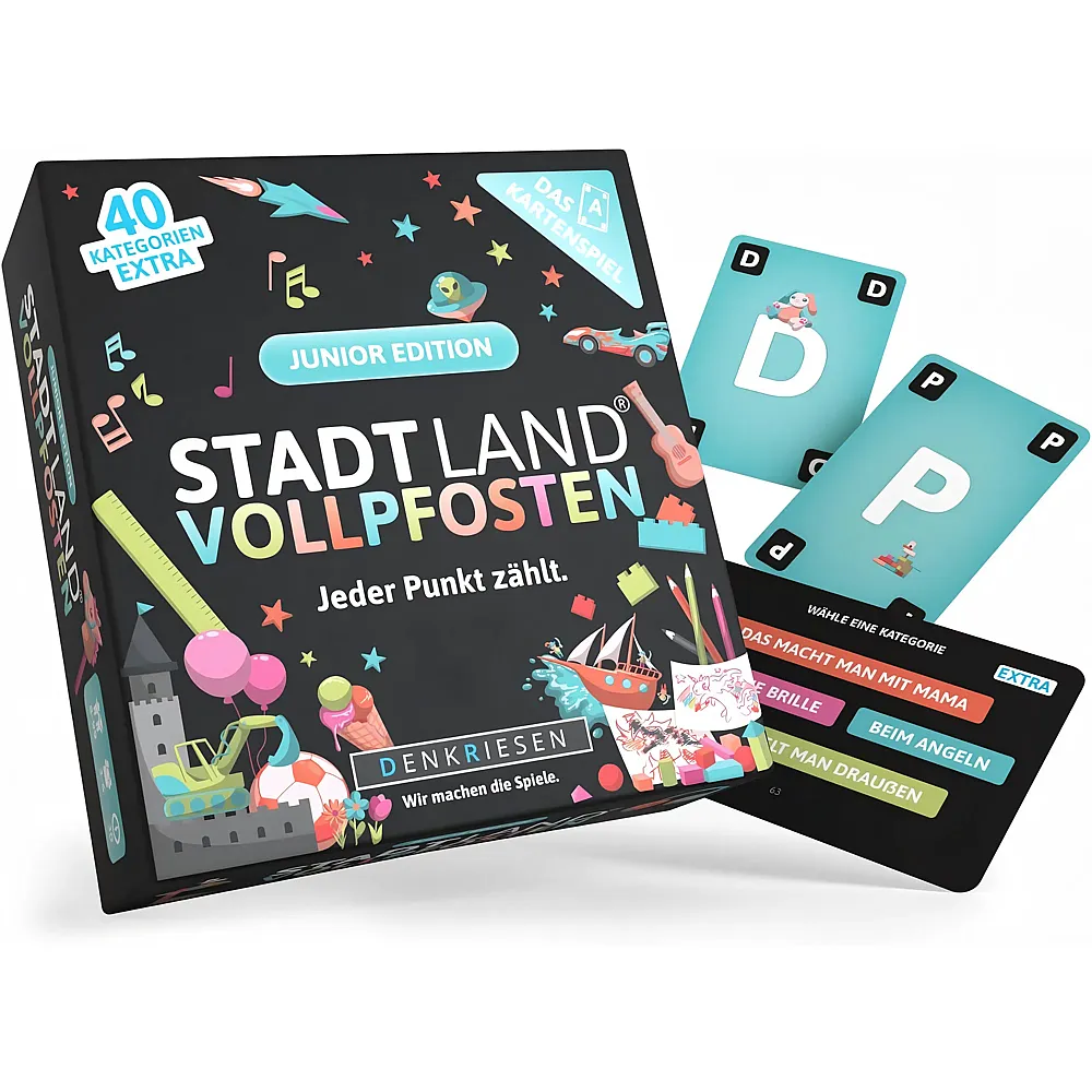 Denkriesen Stadt Land Vollpfosten - Das Kartenspiel als Junior Edition  Gesellschaftsspiel f�r Familien  Kartenspiel ab 8 Jahren f�r 3-6 Spieler  Stadt Land Fluss mit 240 Kategorien - Suche