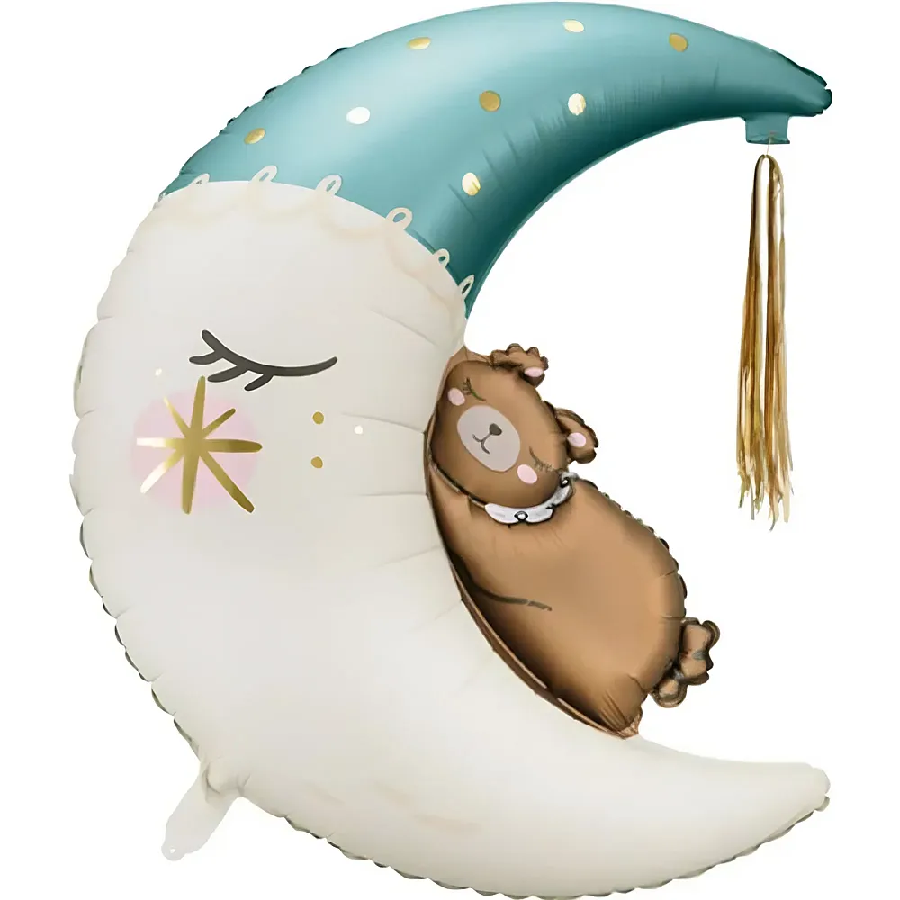 Partydeco Folienballon Mond mit B�r Blau | Folienballone
