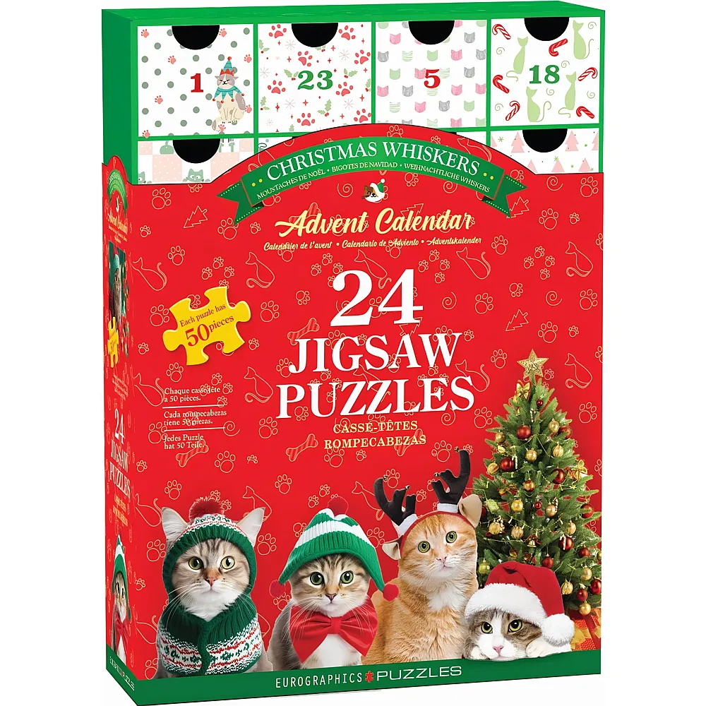Eurographics Puzzle Adventskalender - Weihnachtskatzen 50Teile