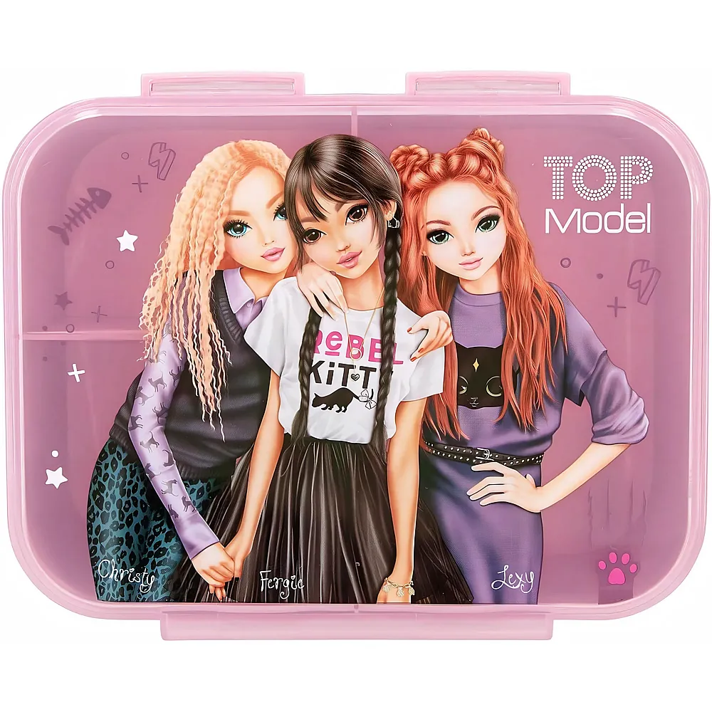 Depesche TOPModel Rebel Kitty - Brotdose in Lila, mit Model Motiv und Leo Muster, Lunchbox mit 3 F�chern und transparentem
