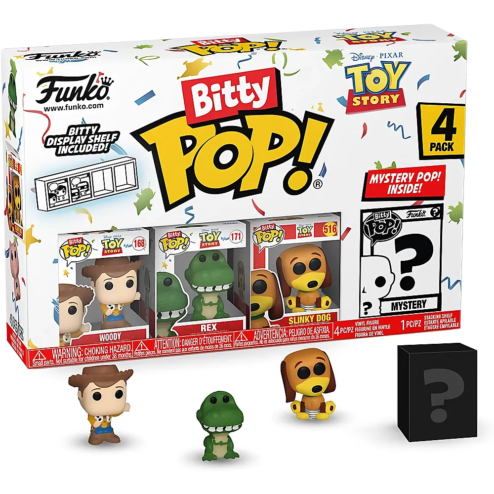 Funko Bitty Pop Woody, Rex, Slinky Dog und Mystery - 4 Teile Toy Story | Lizenzfiguren