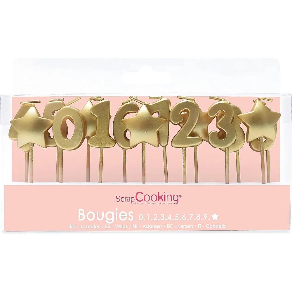 ScrapCooking Kerzen 1,2,3 Jahre Goldene Sterne - 15 Teile | Backen & Dekorieren