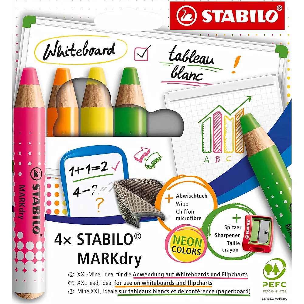 Stabilo MARKdry Whiteboardmarker neon - 4 Teile