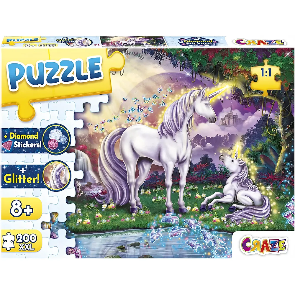 CRAZE Puzzle Mystic Lake 200+ Teile mit Glitzerdruck und Diamanten-Aufkleber Puzzle f�r Kinder ab 8 Jahren, 30196