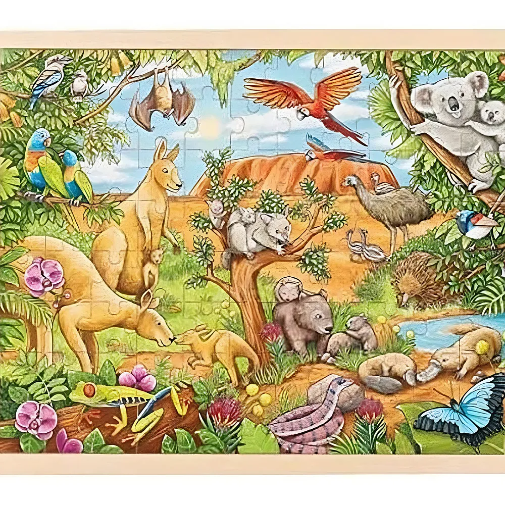 Goki Puzzle Australische Tierwelt - 96 Teile - Rahmenpuzzle