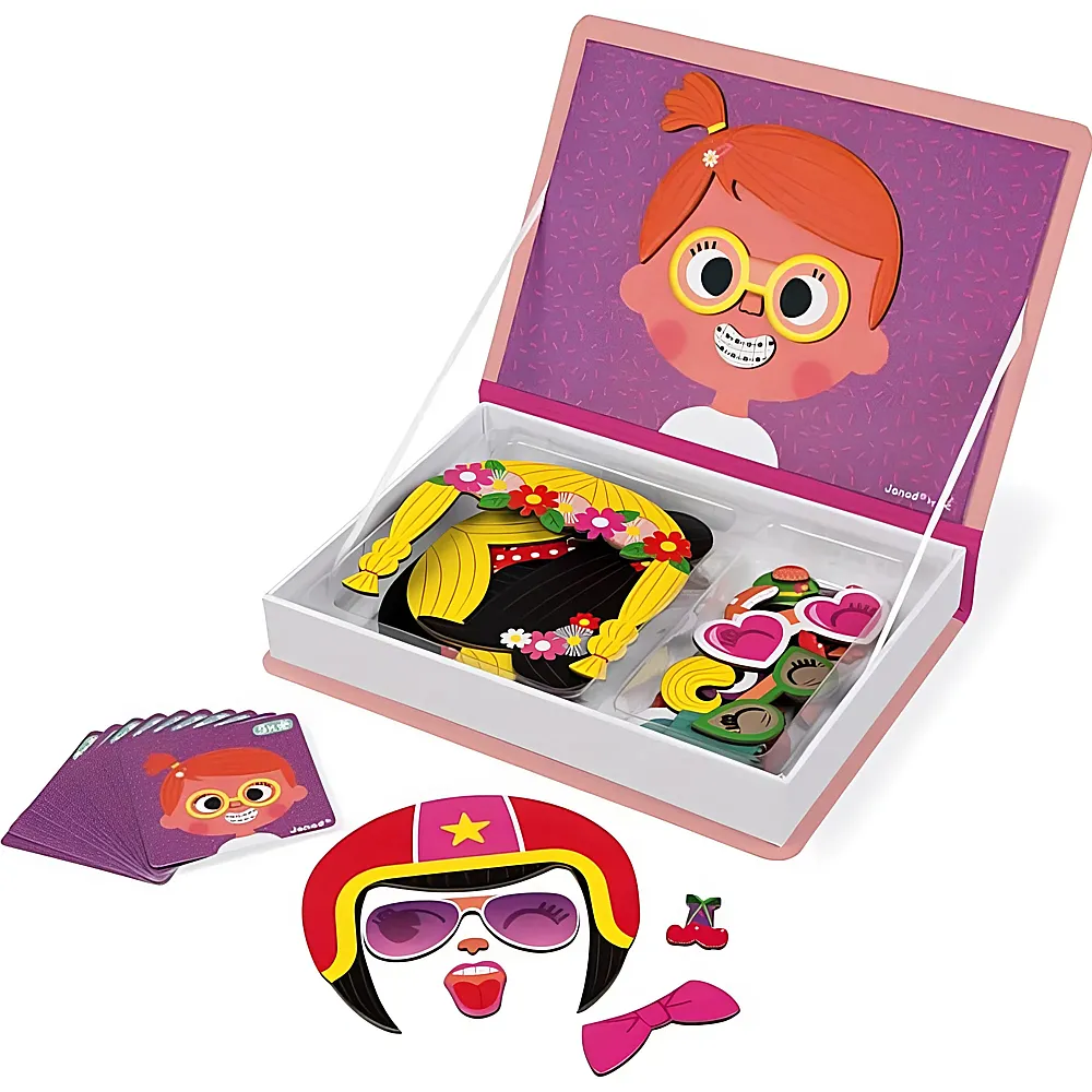 Janod Spiele Magnetbuch Crazy Face Girls 55Teile