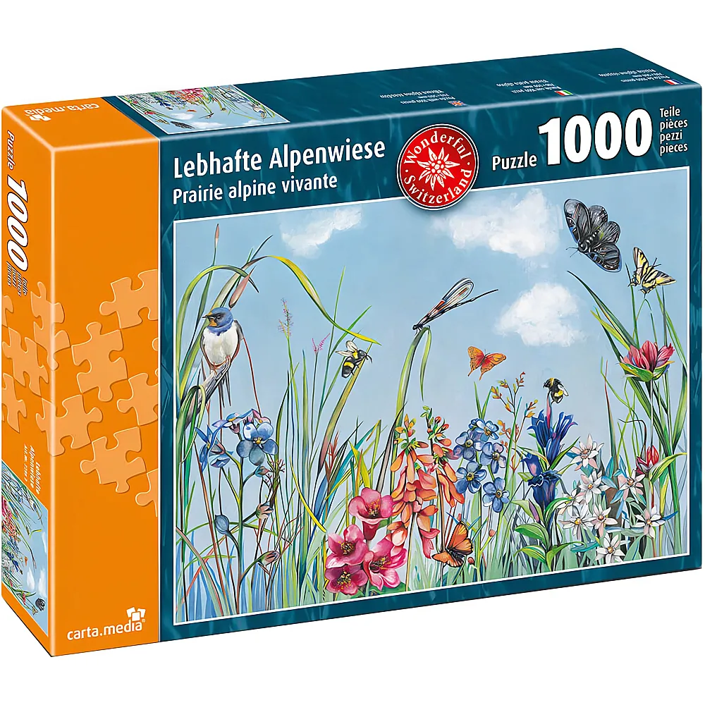 carta media Puzzle Lebhafte Alpenwiese - 1000 Teile