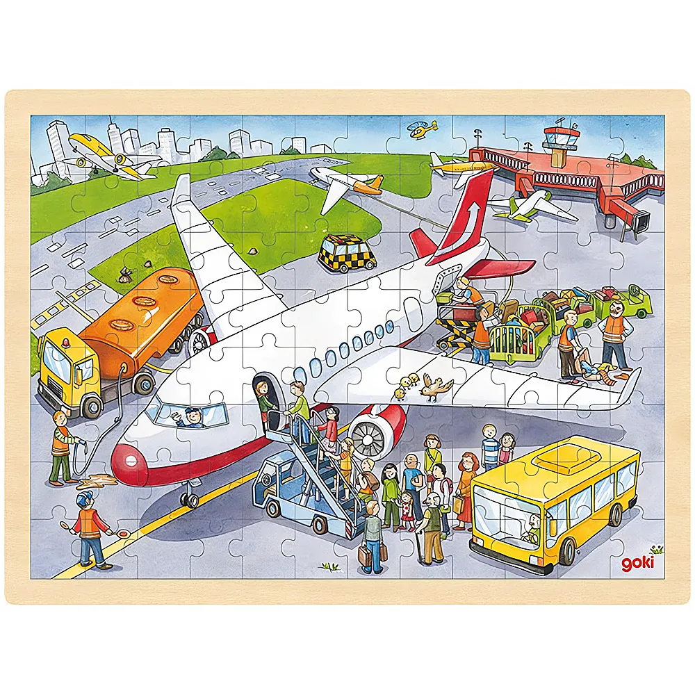 Goki Puzzle Auf dem Flughafen 96Teile | Rahmenpuzzle