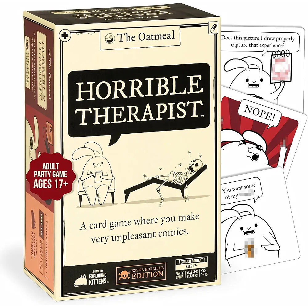 Exploding Kittens Horrible Therapist: Extra Horrible Edition by 3-8 Players - Ages 17+ - 15 Minutes to Play - Explicit Comic Building Game - Party Game, Family Game Night, Adult Card Game