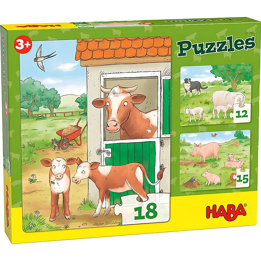 HABA Puzzle Bauernhoftierkinder 12,15,18