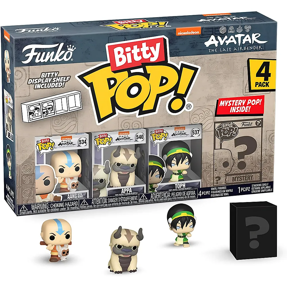 meinspielzeug - Funko Bitty Pop Aang mit Momo, Appa, Toph und Mystery - 4 Teile Avatar | Lizenzfiguren