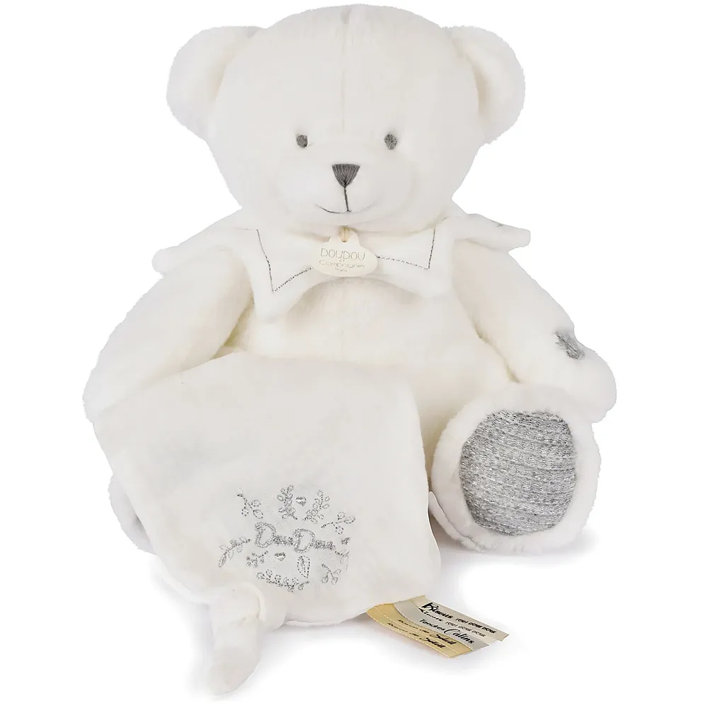 meinspielzeug - Doudou et Compagnie B�r mit Schmusetuch Silber - 30 cm | Schmuset�cher