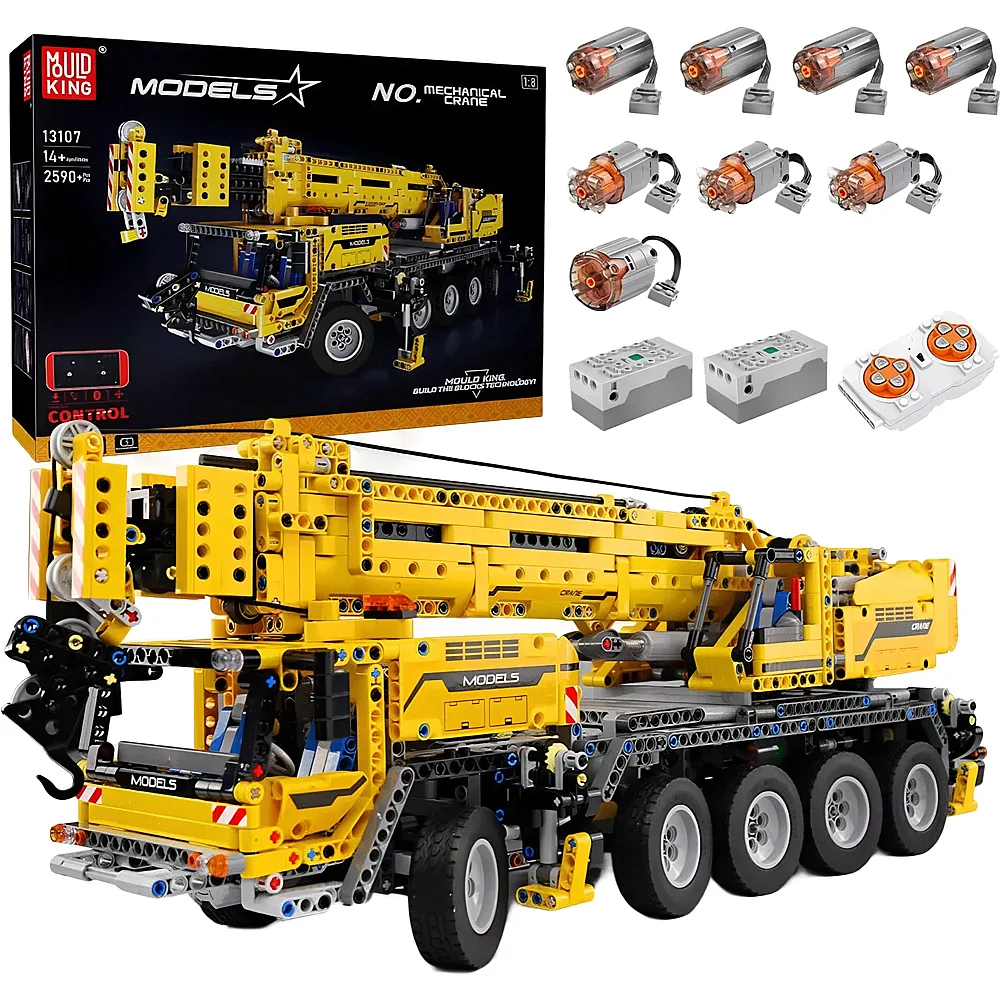 Mould King Models Ferngesteuerter LKW Mobilkran Gelb 13107 - Klemmbausteine Fahrzeuge