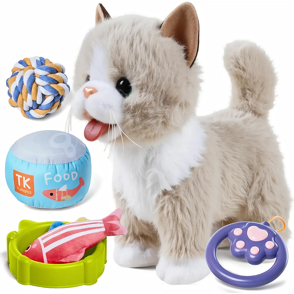 Tumama Kids Interaktive Katze - Geht, Miaut und wedelt mit dem Schwanz - Katzen Pl�sch