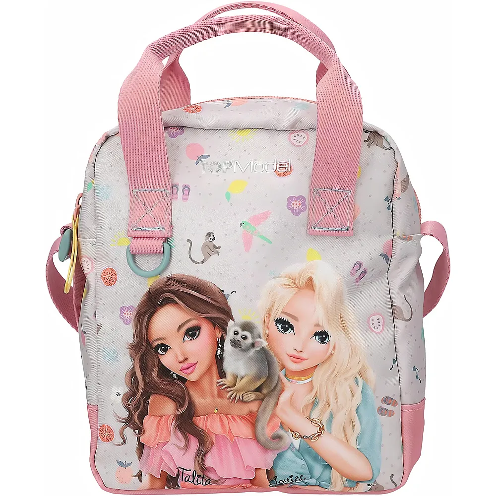 Depesche TOPModel Juicy - Umh�ngetasche in Creme und Rosa, mit Model Motiv, �ffchen und buntem Muster, Handtasche mit