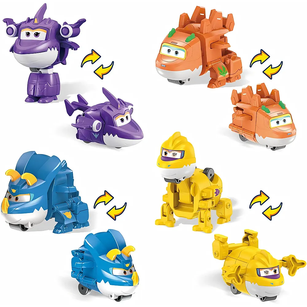 meinspielzeug - Alpha Toys Super Wings 4er-Pack Transforming Sally, Steggo, Trico & Brachy - 5 cm | Actionfiguren