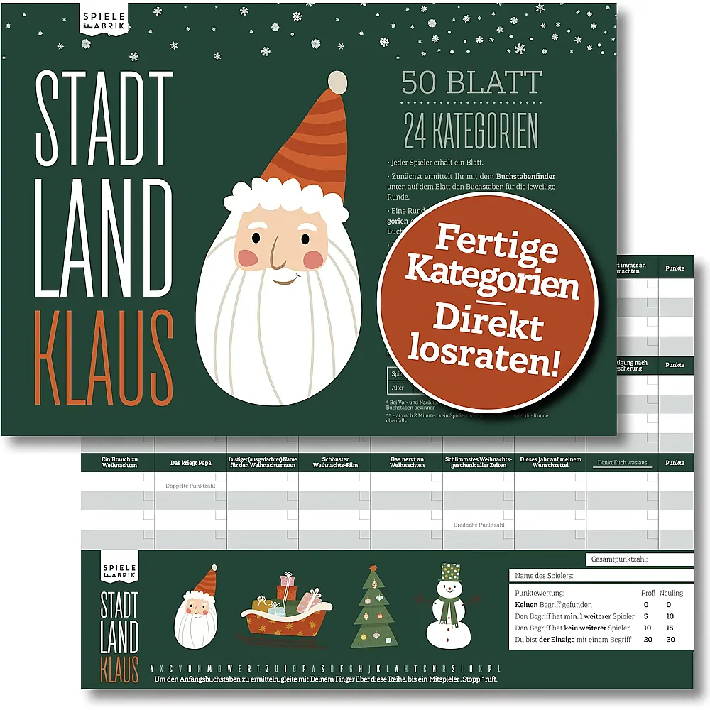 Cubidi Stadt, Land, Klaus  lustiges Ratespiel f�r Weihnachten mit 24 Xmas-Kategorien  Familienspiel Partyspiel zur Weihnachtszeit  Geschenk-Idee Nikolaus  DIN A4-Block  50 Blatt - Suche