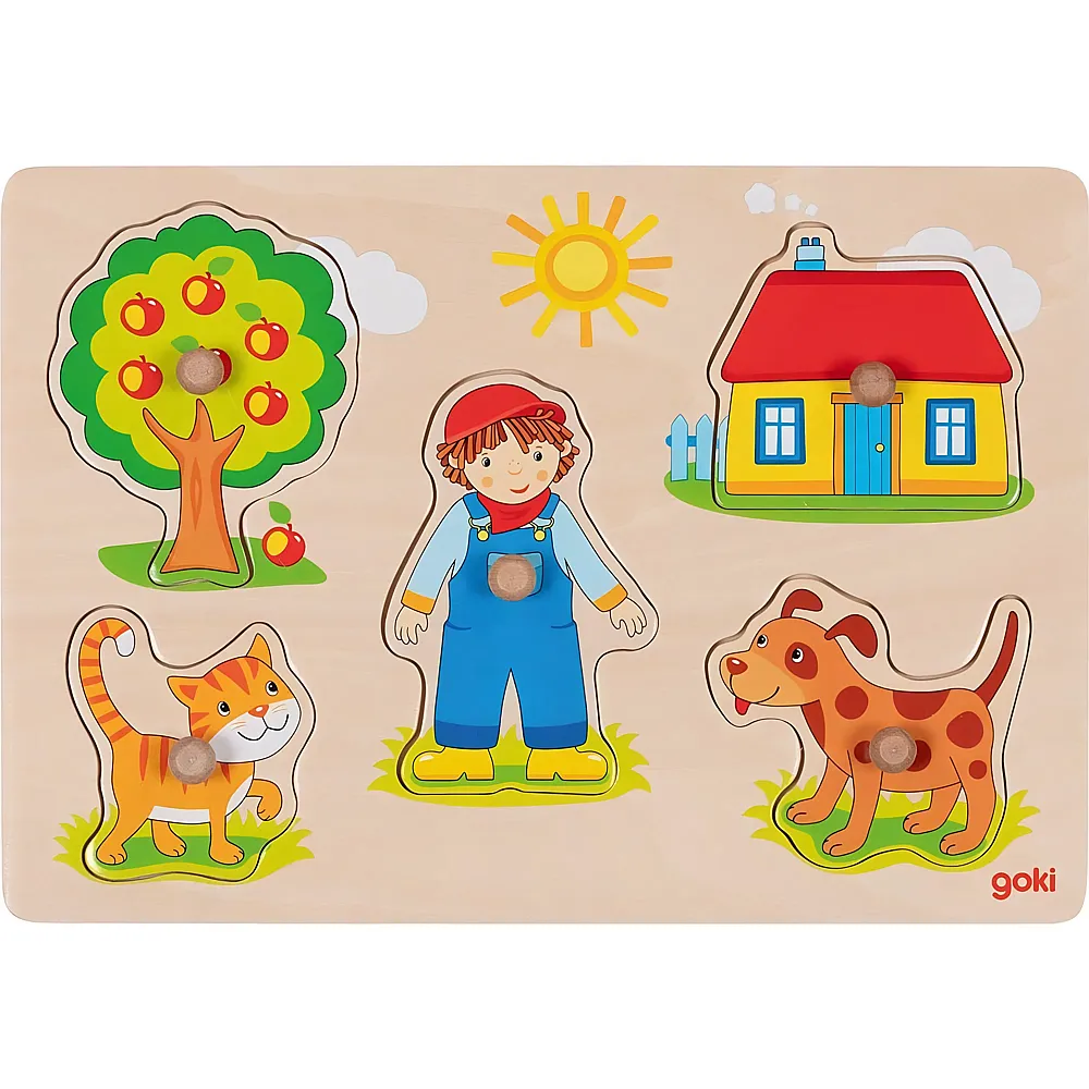 meinspielzeug - Goki Steckpuzzle Katze, Hund - 5 Teile | Kleinkind-Puzzle