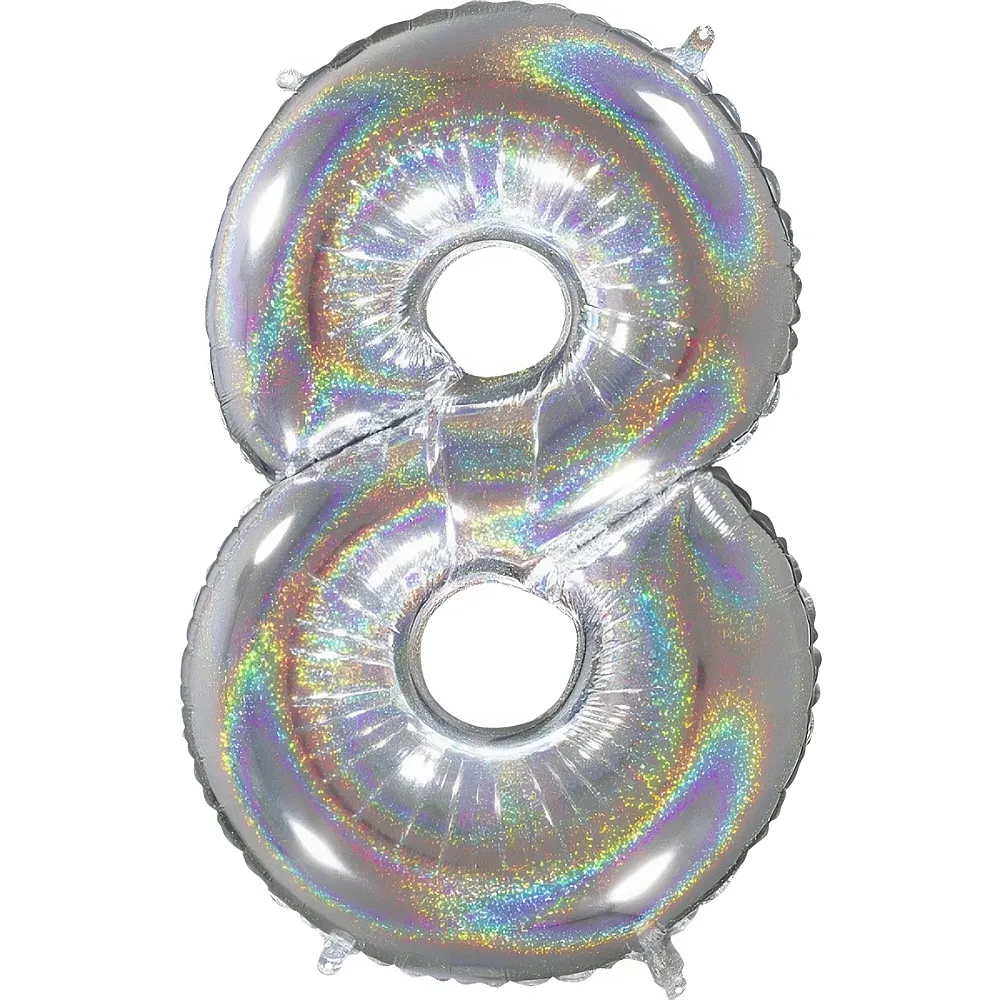 Grabo Megaloons Foil balloon number 8 holographic silver - 66 cm - Foil Balloons