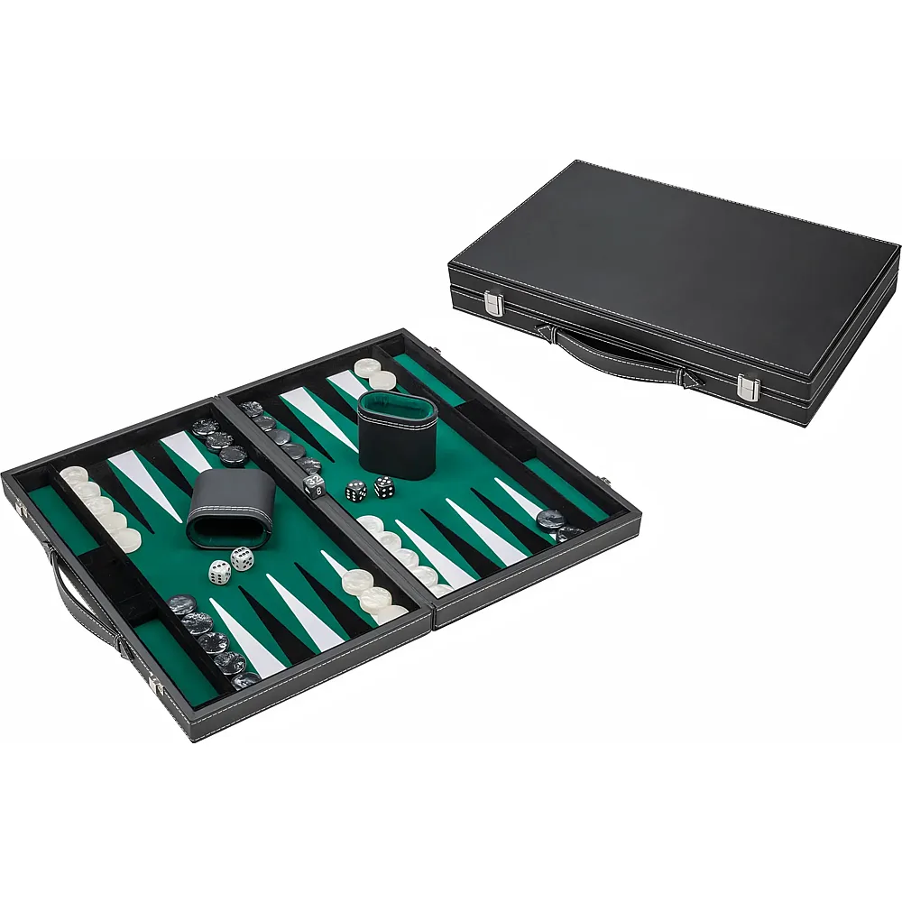 Philos Backgammon, schwarz, gr�n, medium, Kunstleder