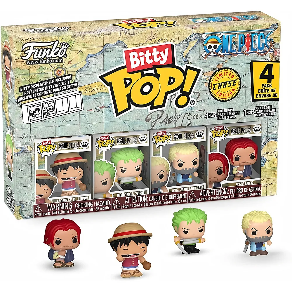 meinspielzeug - Funko Bitty Pop One Piece - Monkey D. Luffy, Roronoa Zoro, Axe-Hand Morgan & Mystery | Lizenzfiguren