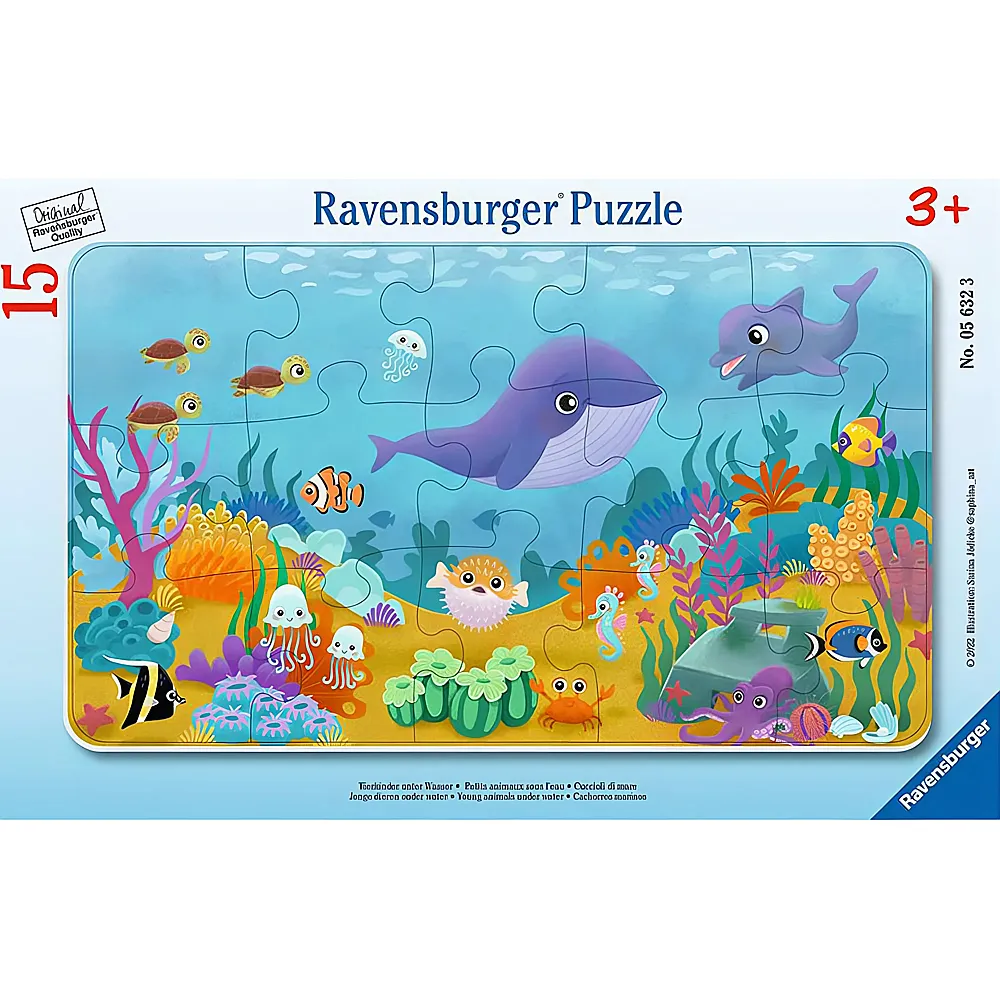 Ravensburger Puzzle Tierkinder unter Wasser 15Teile | Rahmenpuzzle
