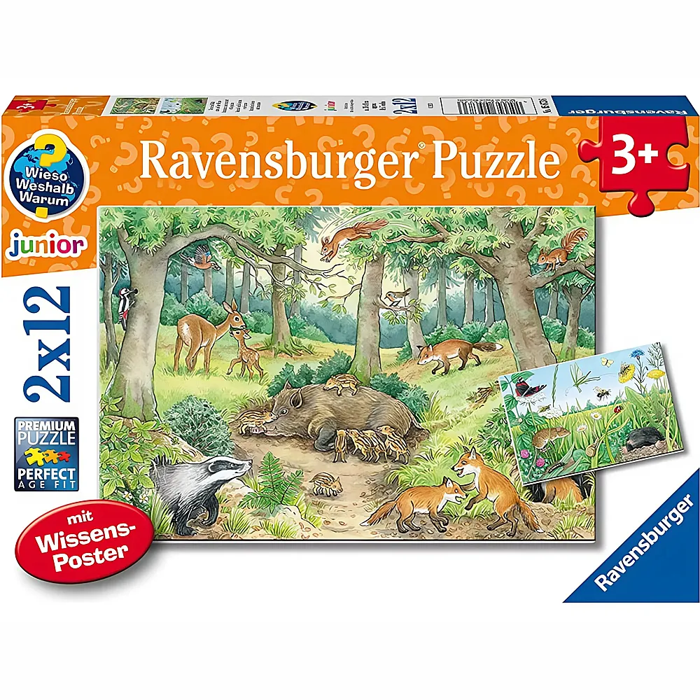 Ravensburger Puzzle Wieso Weshalb Warum Tiere im Wald und auf der Wiese 2x12
