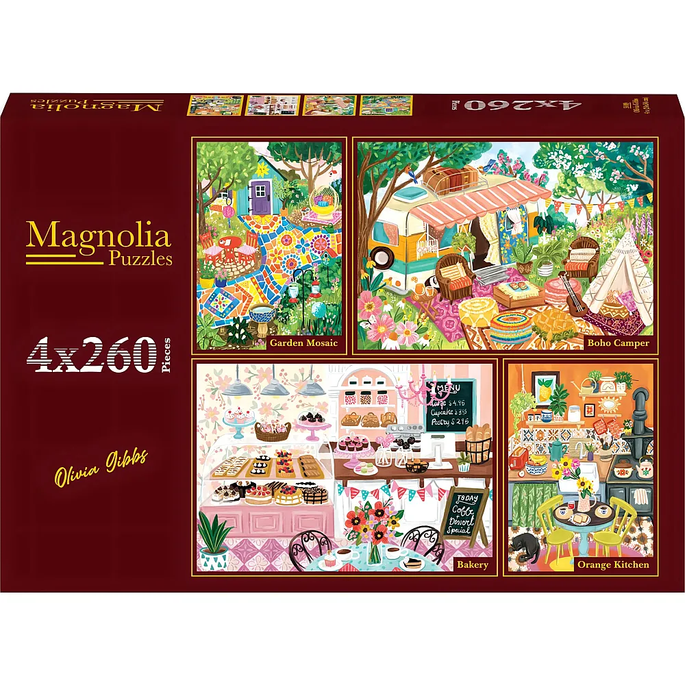 Magnolia Puzzle Puzzle 260 Teile 4 Puzzles - Olivia Gibbs - Garden Mosaic - Boho Campe