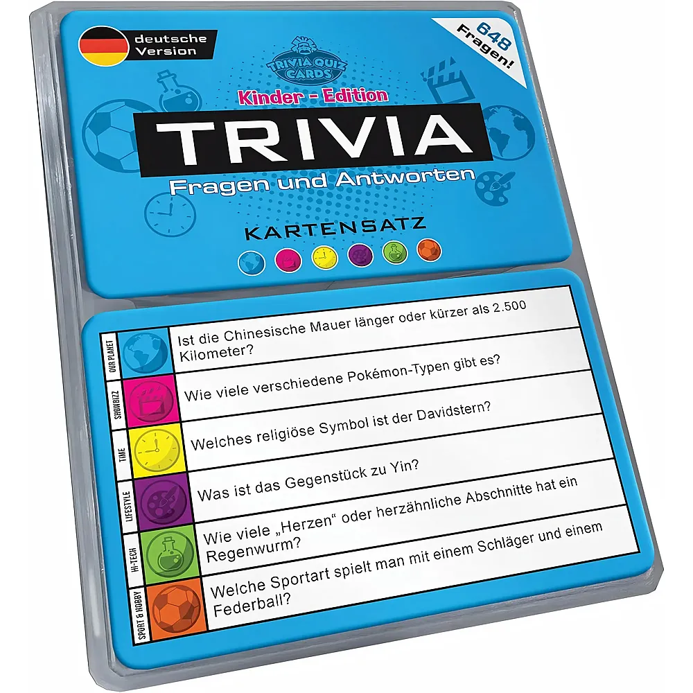 Trivia Quiz Cards Trivia Kartensatz, Fragen und Antworten, Erweiterungsset, Gesellschaftsspiele, Quiz, Pubquiz Deutsche Ausgabe Kinder Edition - Suche